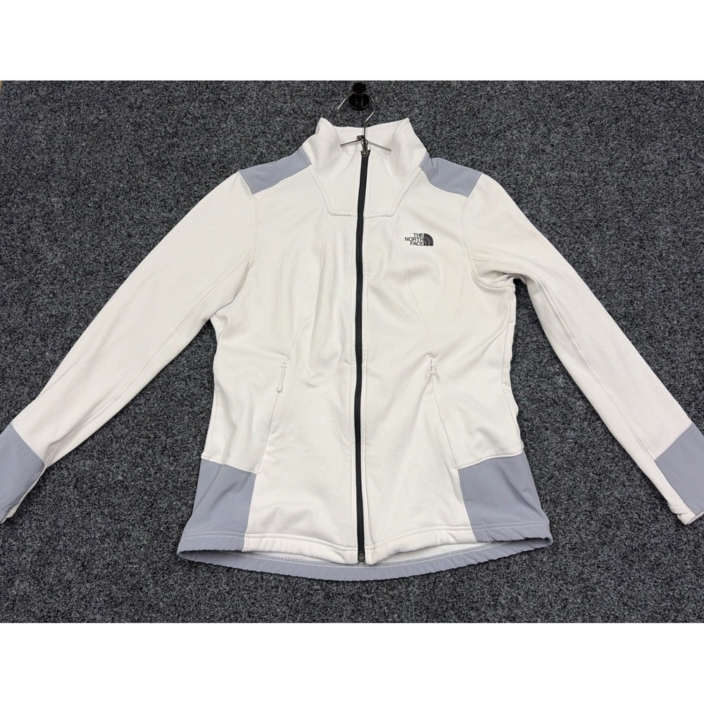 The North Face Jacket Womens L Cream Grey Full Zip Fleece Renewed Hiking Coat